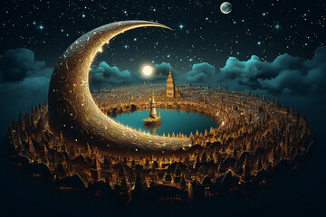 a large number of crescents in the night sky