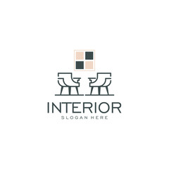 Minimalist interior logo. creative line art style concept for furniture interior template