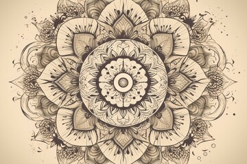 Elegant mandala design with intricate floral ornament on a beautiful light background, showcased on fabric. Generative AI