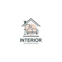Minimalist interior logo. creative line art style concept for furniture interior template