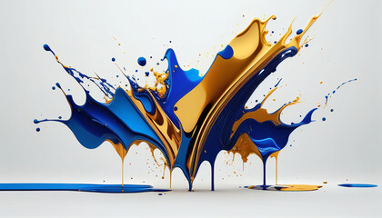 Naklejka premium Splashes Abstract modern background. Color splash Blue and Gold color On White Background Ai generated image