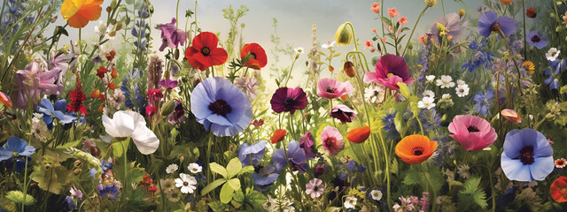 Spring wild flowers art nouveav banner