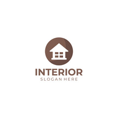 Minimalist interior logo. creative line art style concept for furniture interior template