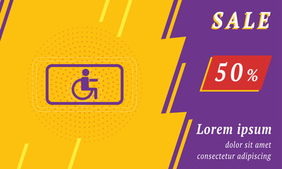 Sale promotion banner with place for your text. On the left is the disabled road sign. Promotional text with discount percentage on the right side. Vector illustration on yellow background