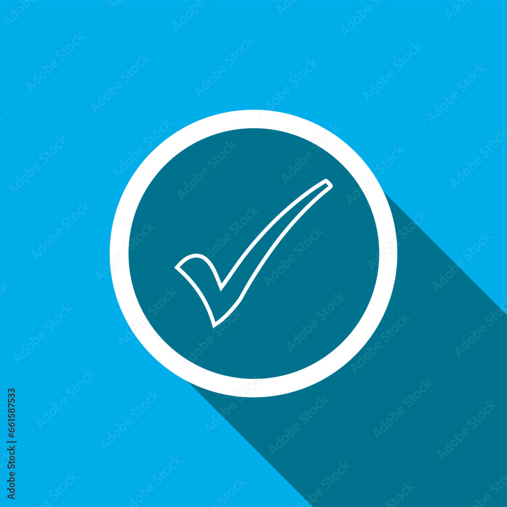 Fototapete Check mark icon vector. Check mark icon vector in trendy flat style. Check mark icon image, Check mark icon illustration isolated on blue background