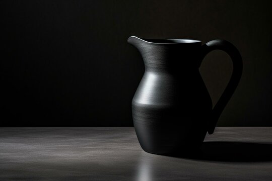 Empty jug in black plastic on dark background. Generative AI