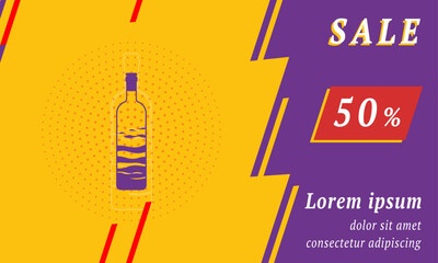 Sale promotion banner with place for your text. On the left is the the world in a bottle symbol. Promotional text with discount percentage on the right side. Vector illustration on yellow background
