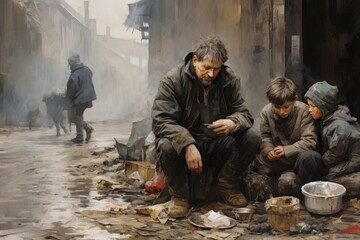 People under poverty and lack of food - obrazy, fototapety, plakaty