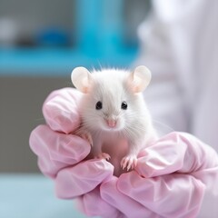 laboratory mouse in the hands of a scientist, research, pharmacist, laboratory, experiments on animals