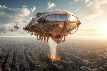 spaceship flying above the clouds, Generative AI