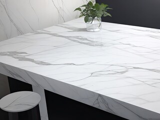 Photo of a barren table with a marble-topped black countertop