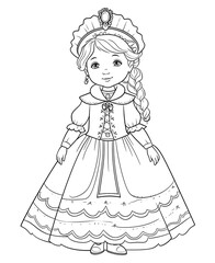 Fototapeta premium Coloring book for children, little girl princess character.