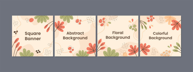Trendy abstract square template with autumn floral botanical concept. Able to use for social media posts, mobile apps, banners design, web or internet ads.