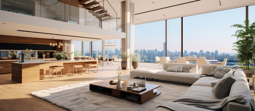 Luxurious duplex apartment with open plan living room With copyspace for text
