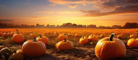 Pumpkin patch Setting for autumn events - obrazy, fototapety, plakaty