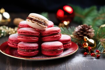 Delicious Christmas Macarons. French Treats for Baking and Dessert Lovers