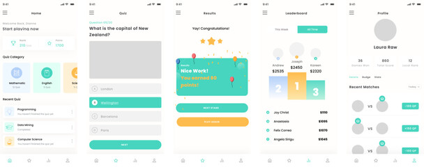 Quiz Games, Crossword, Quizzes and Trivia Game Mobile App UI Kit Template