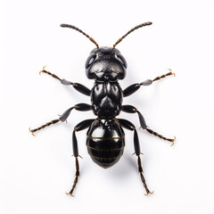 Camponotus vagus, large, black, West Palaearctic carpenter ant isolated on white background, top view