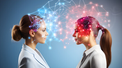 Telepathy Connection Concept - Same Wavelength - Two people connecting - Generative Ai