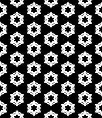 Black and white seamless abstract pattern. Background and backdrop. Grayscale ornamental design. Mosaic ornaments. Vector graphic illustration. EPS10.