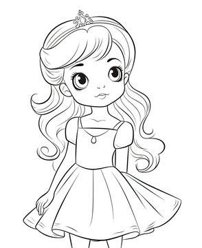 Coloring book for children, little girl princess character.