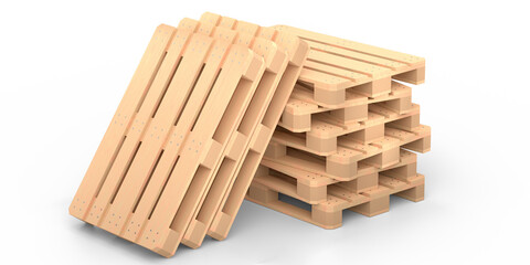 Set of wooden pallet for warehouse cargo storage isolated on white background.
