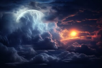 Luminous moon amidst dramatic midnight clouds. Generative AI - obrazy, fototapety, plakaty