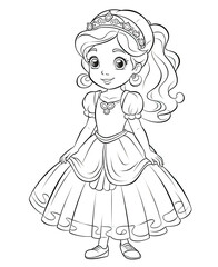 Obraz na płótnie Canvas Coloring book for children, little girl princess character.