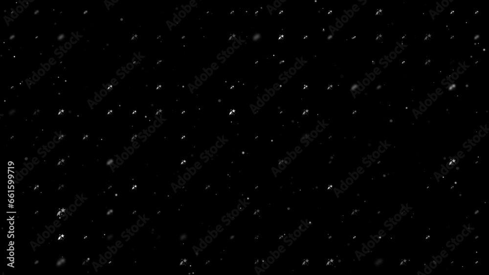 Poster template animation of evenly spaced fireworks symbols of different sizes and opacity. animation of t