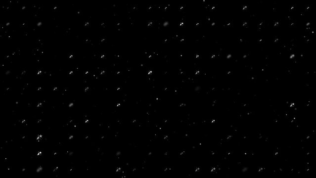 Template animation of evenly spaced fireworks symbols of different sizes and opacity. Animation of transparency and size. Seamless looped 4k animation on black background with stars