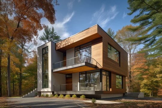 Modern home designed for energy efficiency and sustainability. Generative AI