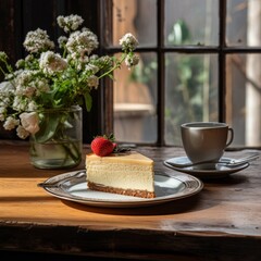 cup of coffee and cheesecake