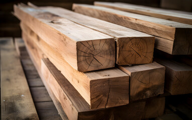 Stack of wooden hardwood planks. Ready for a woodworking job.  - obrazy, fototapety, plakaty