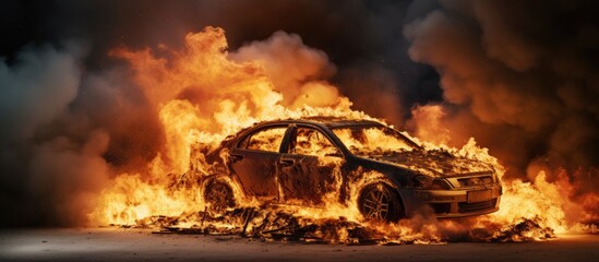 Burning car explosion - obrazy, fototapety, plakaty