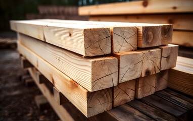Stack of wooden hardwood planks. Ready for a woodworking job. 