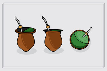 Chimarrao - Traditional mate tea set. Vector ink hand drawn sketch style illustration - Yerba, erva