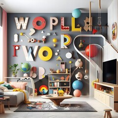 world of playful design with a modern twist. Imagine a studio apartment with a living room and kitchen that exudes creativity and uniqueness. 