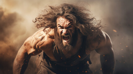 Samson with his mighty strength, Biblical characters, blurred background - obrazy, fototapety, plakaty
