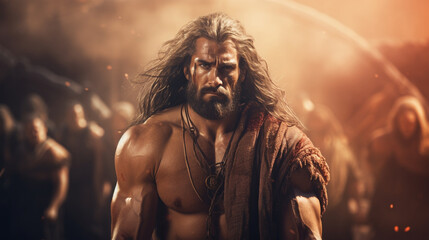 Fototapeta na wymiar Samson with his mighty strength, Biblical characters, blurred background