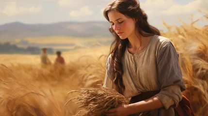 Foto op Canvas Ruth gleaning in Boaz's field, Biblical characters, blurred background © Катерина Євтехова