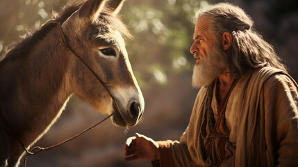 Balaam and the talking donkey, Biblical characters, blurred background