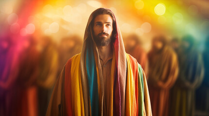 Joseph's coat of many colors, Biblical characters, blurred background