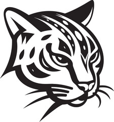 Sleek Whiskers Ocelot Icon in Black Mystic Stare Black Ocelot Logo Design