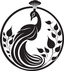 Sculpted Serenity Peacock Logo Icon Ebon Elegance Vector Peacock Symbol