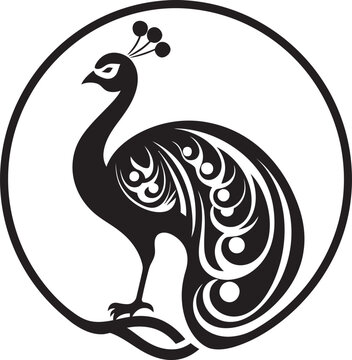recommend clip art: Elegant Reverie Black Vector Emblem Ink Black Parade Peacock Icon Design