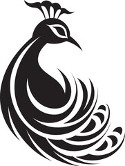 Fototapeta premium Mystic Fantasy Black Peacock Emblem Profile Feathered Finesse Vector Peacock Majesty