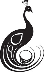 Inkwell Majesty Black Peacock Icon Design Ebon Fantasy Vector Peacock Emblem Profile