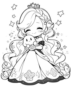 Coloring book for children, little girl princess character.