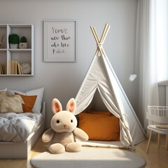 Cozy teddy bear in domestic living room decor.