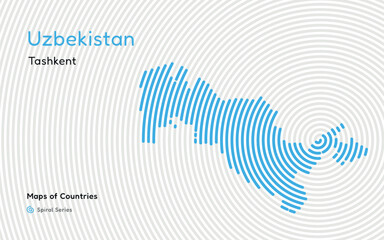 Creative map of Uzbekistan, Political map. Tashkent. Capital. World Countries vector maps series. Spiral, fingerprint series	

